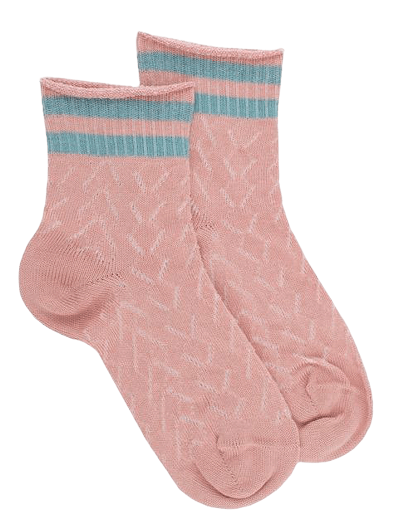 Doré Doré Kids Openwork Cotton Lisle Striped Ankle Socks
