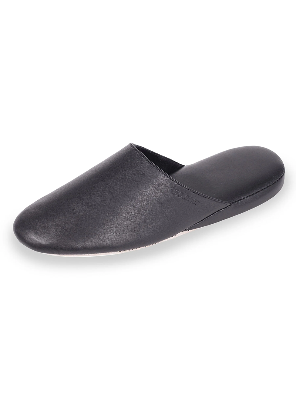 Isotoner Men's Black Leather Mule Slippers