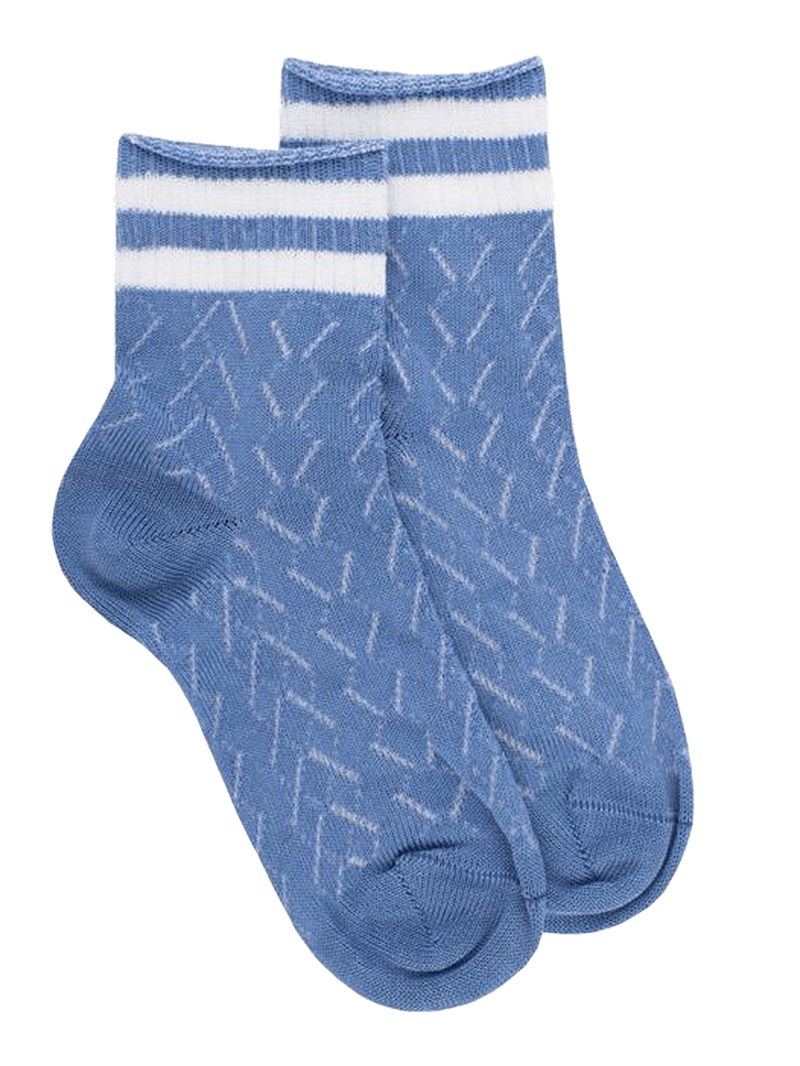 Doré Doré Kids Openwork Cotton Lisle Striped Ankle Socks