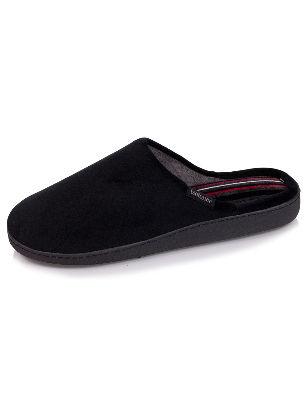 Isotoner Men's Black Mule Slippers With Striped Interior