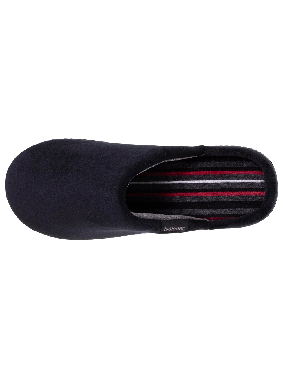 Isotoner Men's Black Mule Slippers With Striped Interior