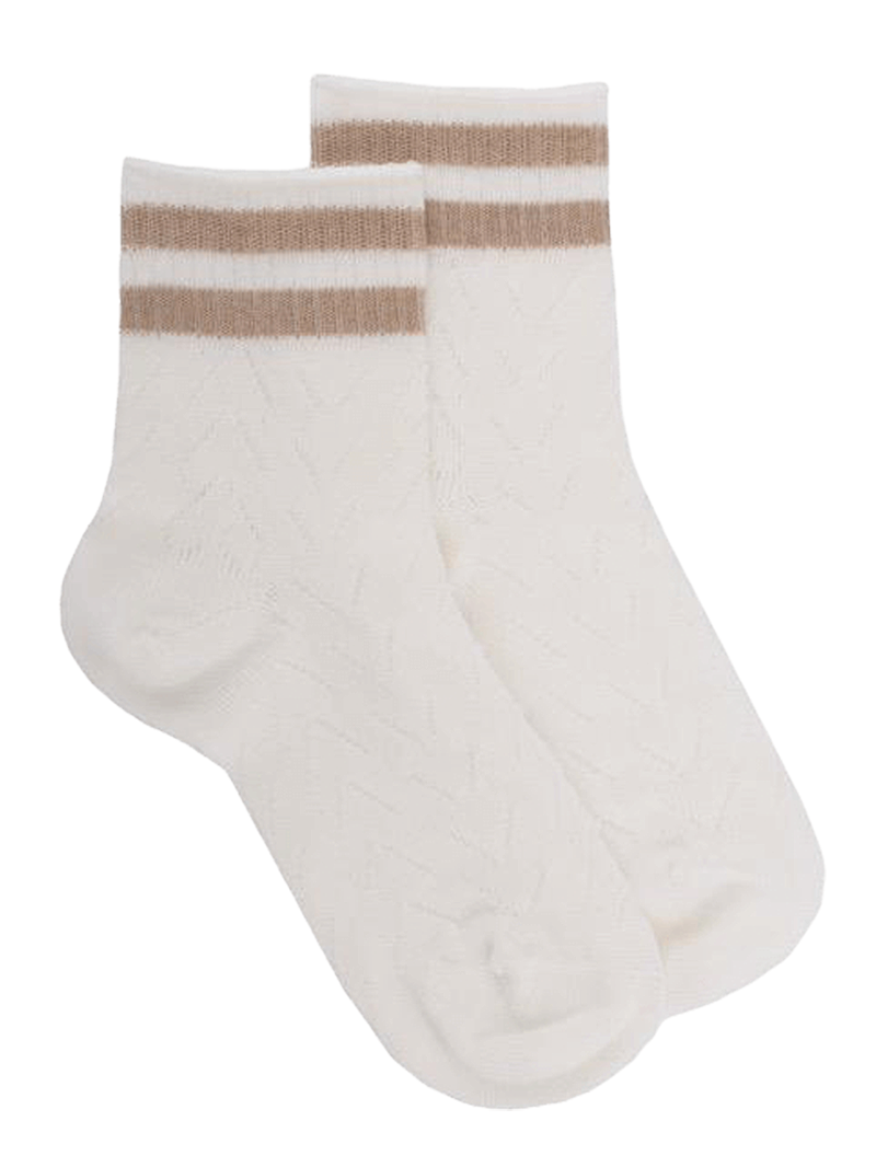 Doré Doré Kids Openwork Cotton Lisle Striped Ankle Socks