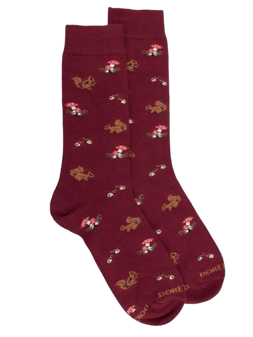 Doré Doré Men's Cotton Socks With Squirrel And Mushroom Pattern