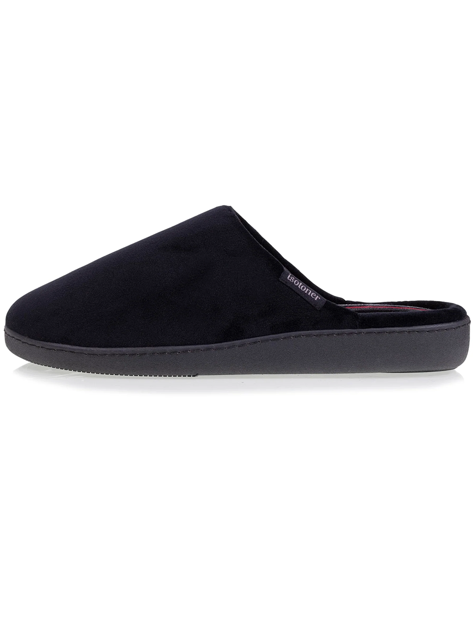 Isotoner Men's Black Mule Slippers With Striped Interior