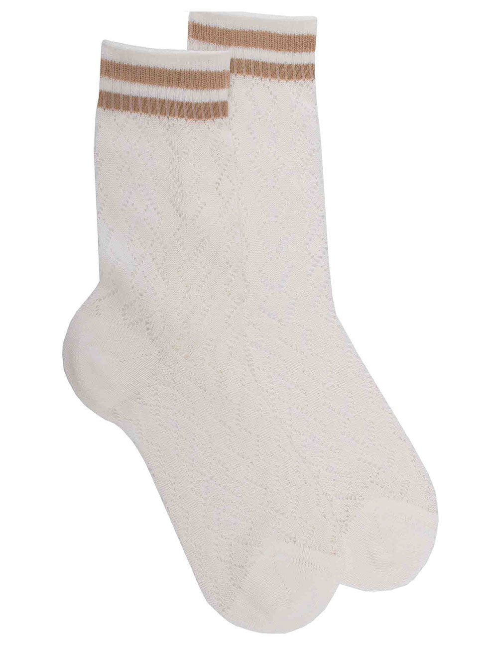 Doré Doré Openwork Cotton Lisle Socks With Striped Contrast Cuff