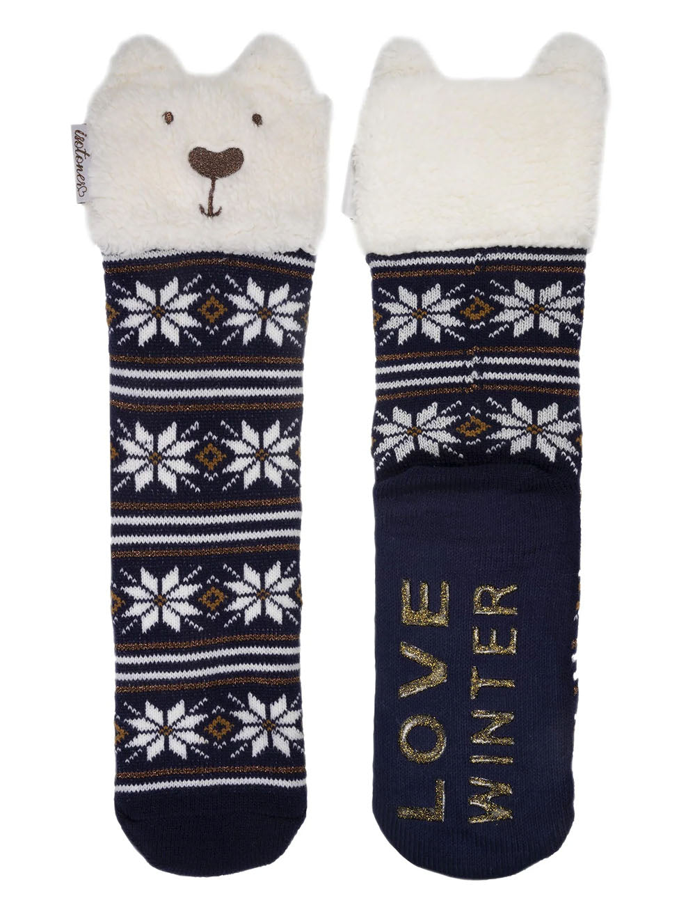 Isotoner Women's Navy Nutria Jacquard Lined Socks