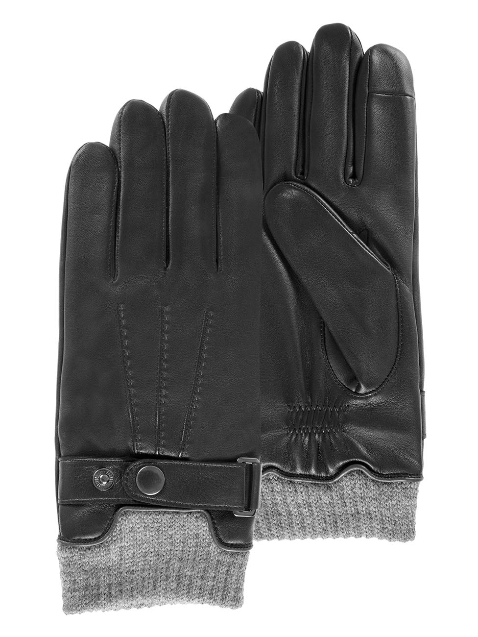 Isotoner Men's Touchscreen Black Leather Gloves