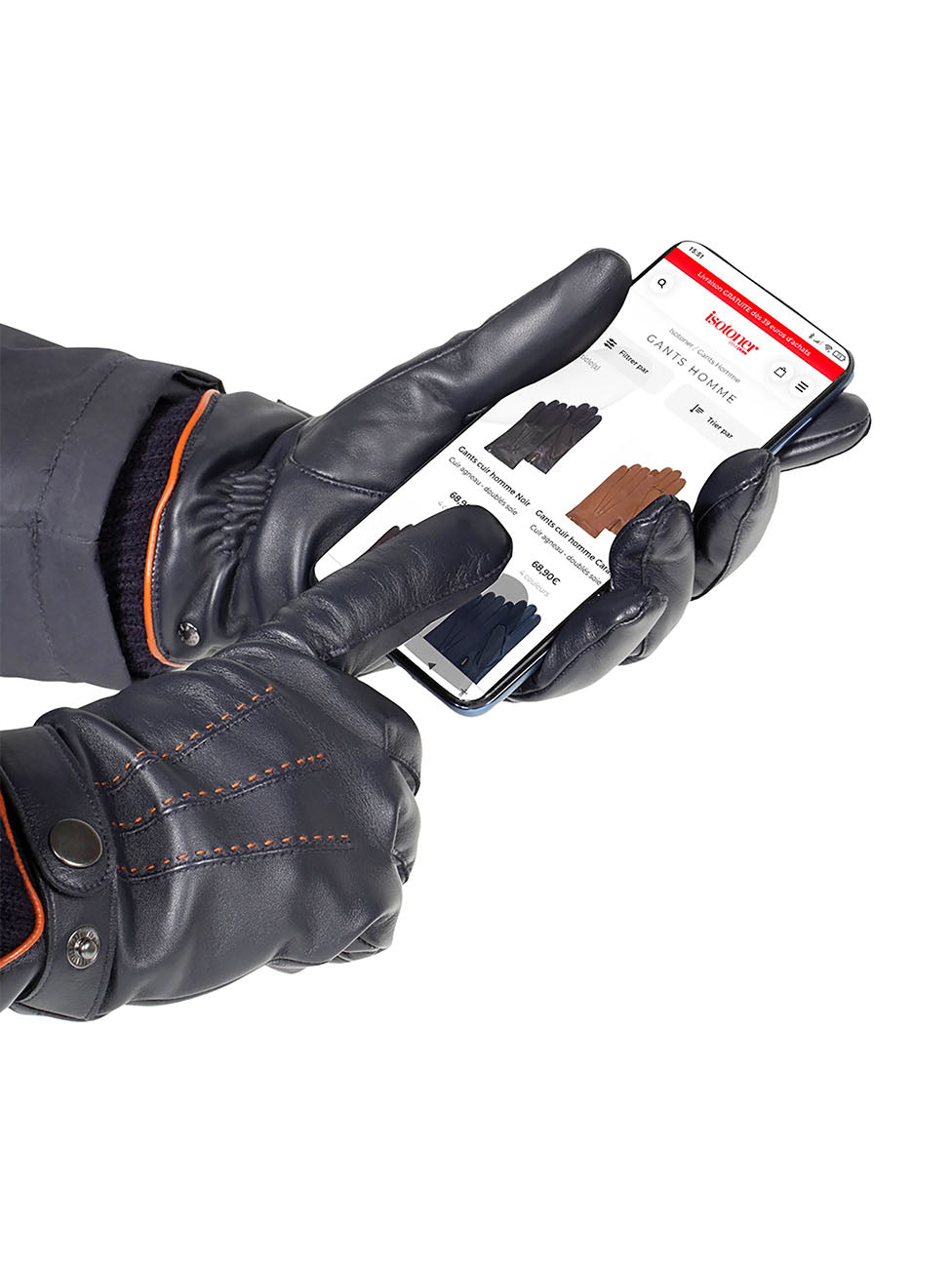 Isotoner Men's Touchscreen Black Leather Gloves