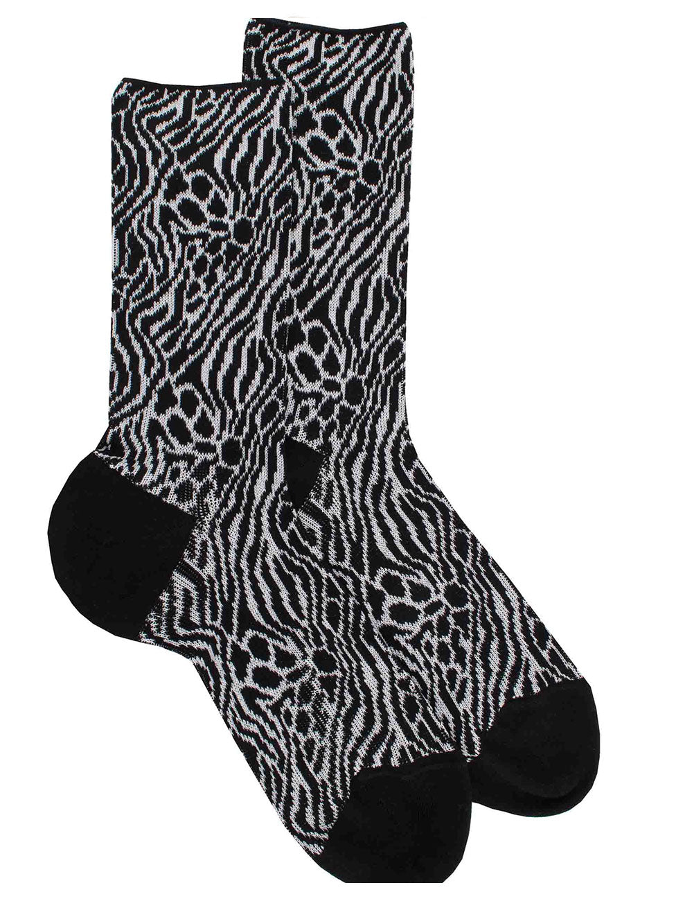 Doré Doré Cotton Lisle Elastic-Free Socks With Zebra Repeat Pattern