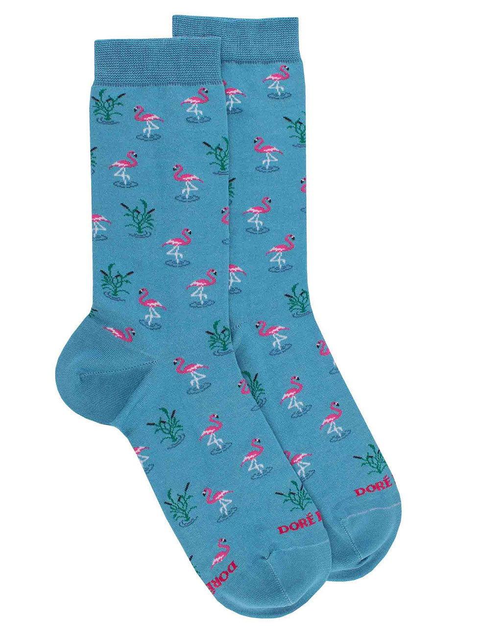 Doré Doré Cotton Lisle Socks With Flamingos Repeat Pattern