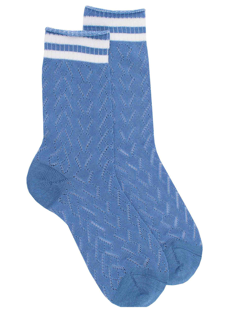 Doré Doré Openwork Cotton Lisle Socks With Striped Contrast Cuff