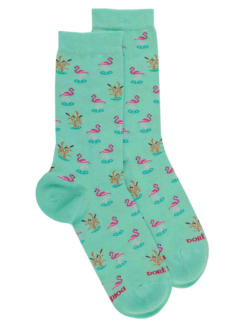 Doré Doré Cotton Lisle Socks With Flamingos Repeat Pattern