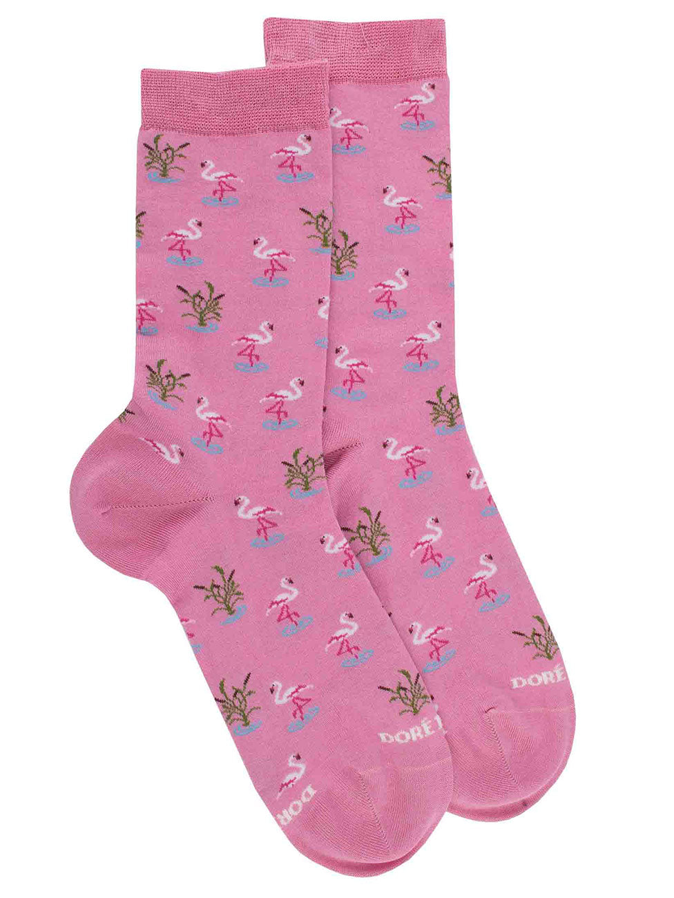 Doré Doré Cotton Lisle Socks With Flamingos Repeat Pattern