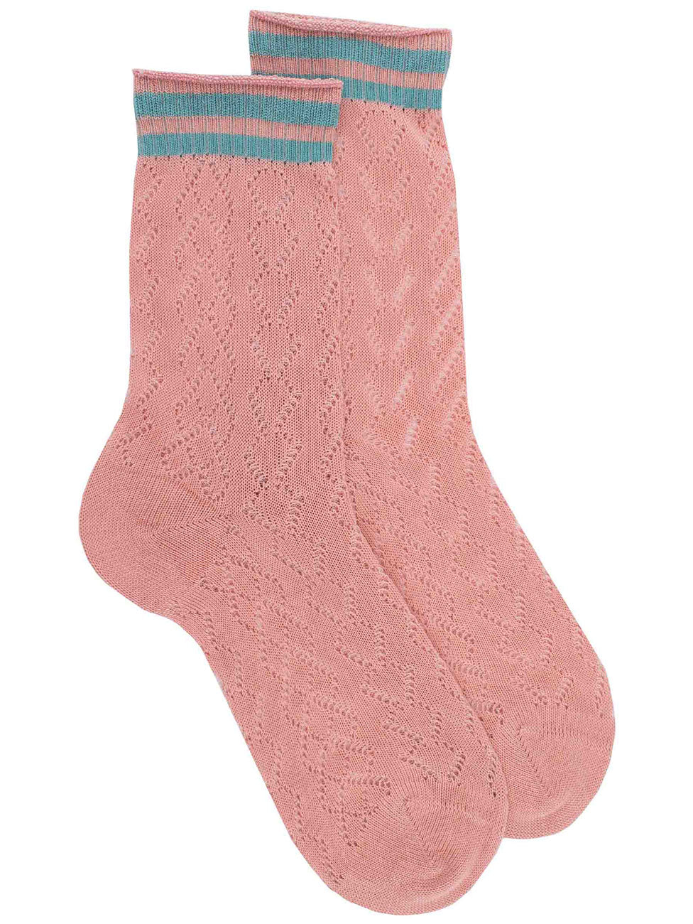 Doré Doré Openwork Cotton Lisle Socks With Striped Contrast Cuff