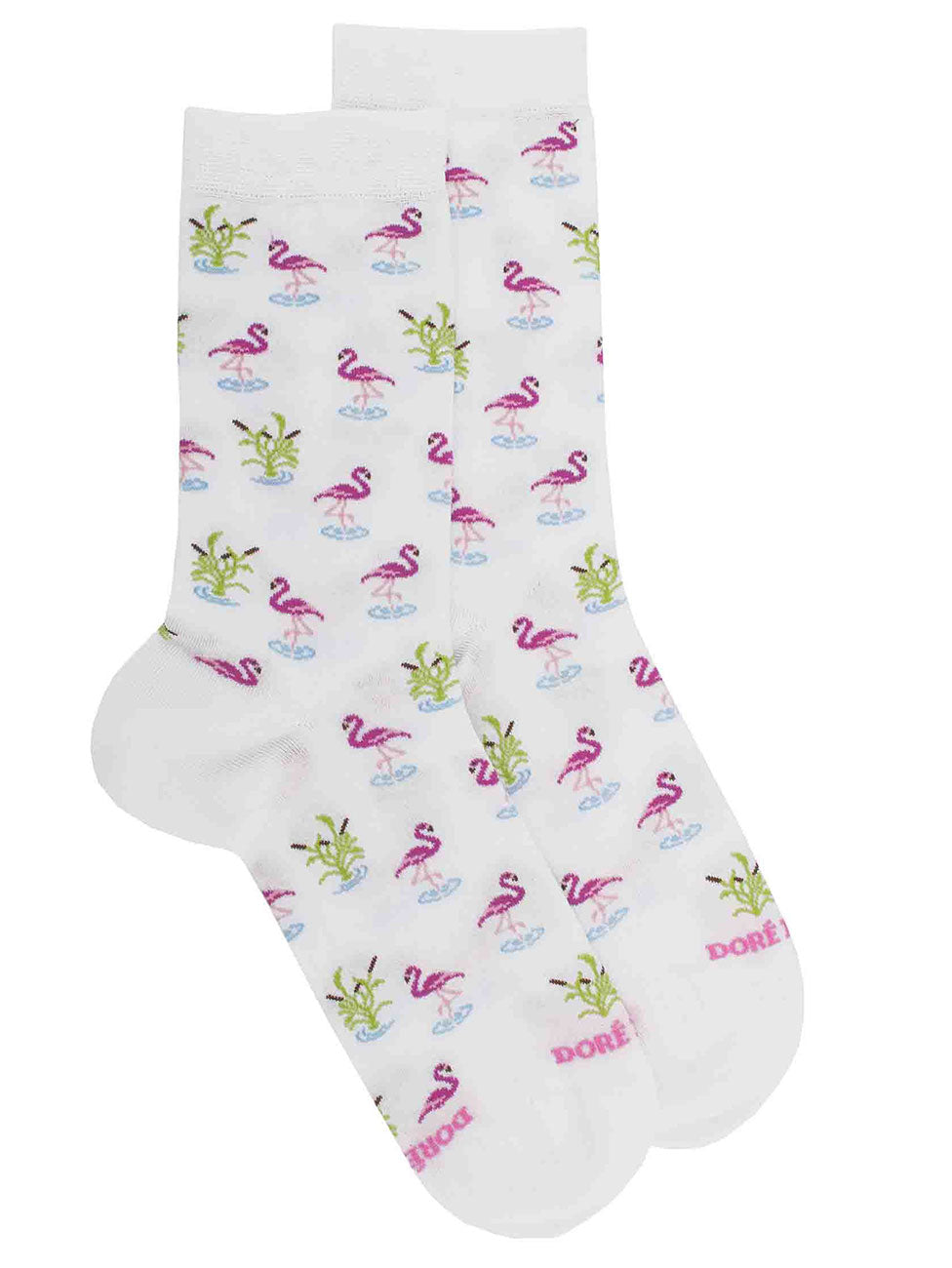 Doré Doré Cotton Lisle Socks With Flamingos Repeat Pattern